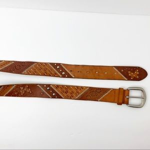 Boho Leather Belt Studs Appliqué Tooling Topstitch